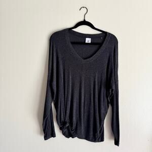Cabi Dark Grey Serenity V Neck Long Sleeve Side Knot Top - Small